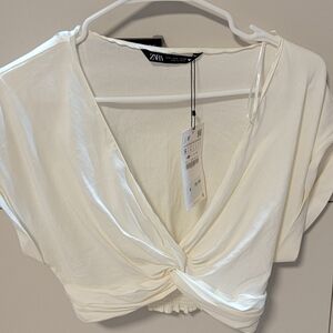Zara Ivory Twist-Front Crop Top